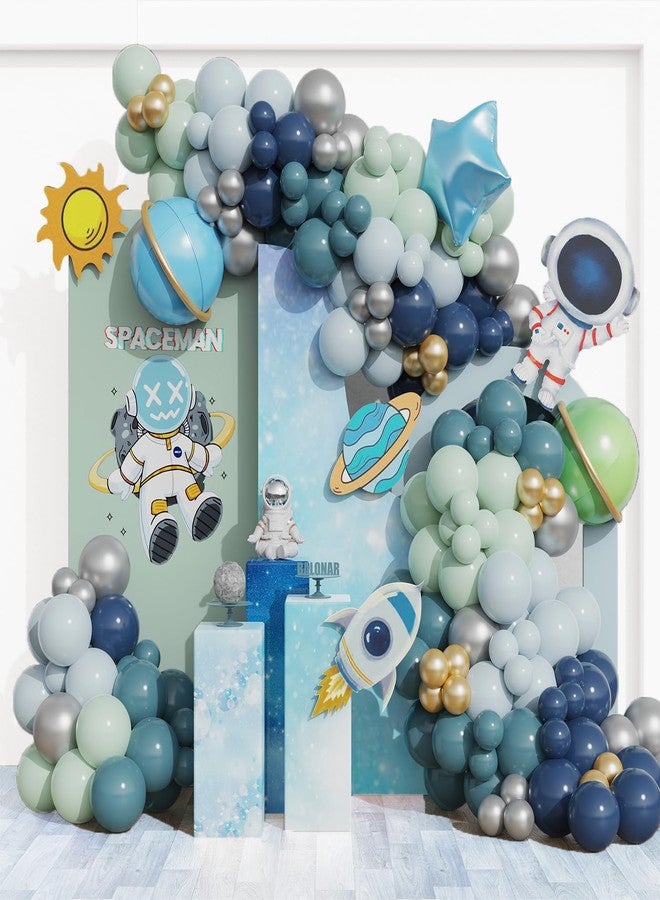 Tesochye Outer Space Birthday Decorations Balloons Arch Kit 150 pcs Navy Blue Green Silver Latex Balloons For Boys Kids Universe Astronaut Theme Birthday Party Baby Shower Supplies - Image 1